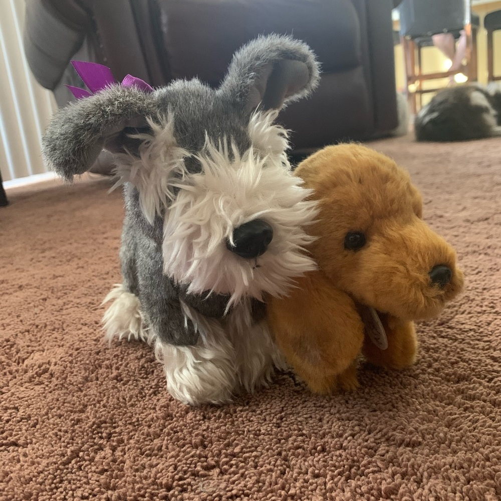 2 Dog Plushys and Blue Dragon